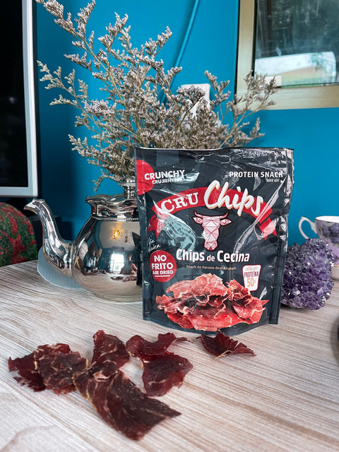 Spanish CRU CHIPS DE CECINA [high protein snack] air-dried beef crisps